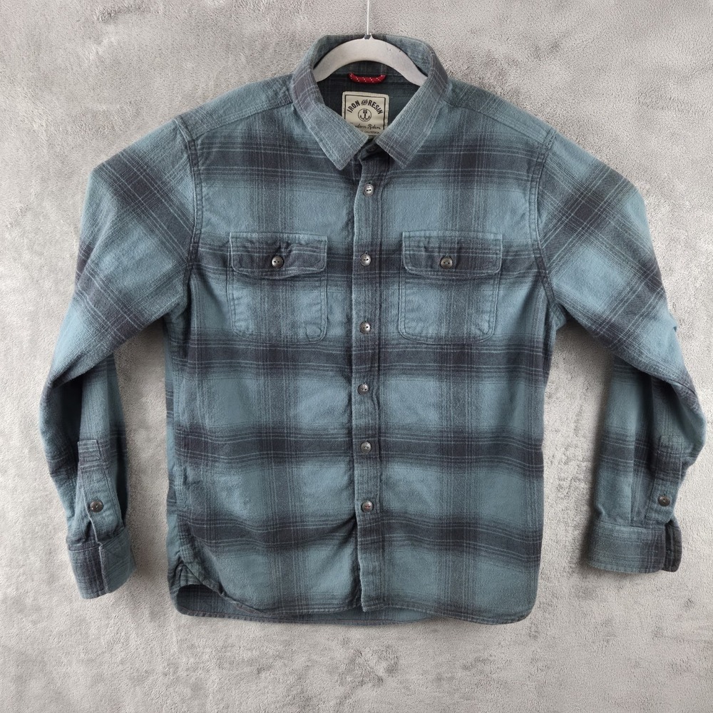 Iron And Resin Freedom Riders Flannel Turquoise Plaid Button Shirt Mens Medium